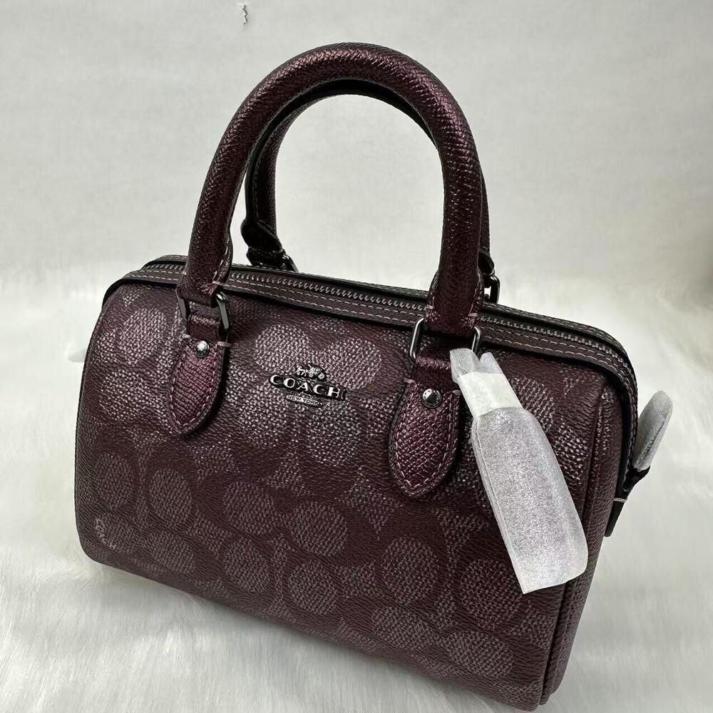 Coach Boxed Set Mini Rowan Crossbody Bag Mirror Charm Signature Canvas Wine NWT - Picture 3 of 13